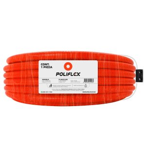 Poliducto flexible naranja 3/4" sin guía de 50m. Para losas de concreto y bovedilla en construcciones residenciales.