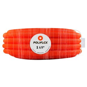 Poliducto flexible naranja 1 1/2" de 50m. Con capa interna lisa para facilitar el cableado. Ideal para losas de concreto.