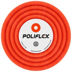 Poliducto flexible naranja 1 1/4" de 50m. Con capa interna lisa para facilitar el cableado. Ideal para losas de concreto.