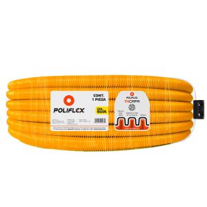 Poliducto flexible amarillo 3/4" de 50m. Diseñado para sistemas de alarmas y fácil mantenimiento.