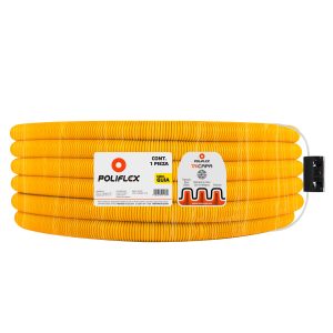 Poliducto flexible amarillo 1" con guía de 50m. Diseñado para sistemas de alarmas y fácil mantenimiento.