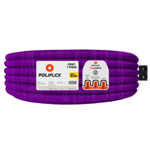 Poliducto flexible morado 3/4" con guía de 50m. Ideal para instalaciones de Home Theater y audio en cines y auditorios.