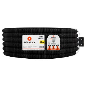 Poliducto flexible negro 1" con guía de 50m. Protección Anti-UV. Uso en jardines
