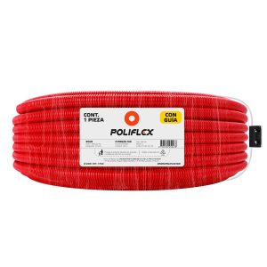 Poliducto flexible rojo 1/2" con guía de 100m. Extra resistente para losas de concreto superiores a 10 cm.