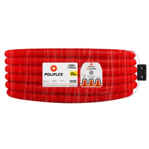 Poliducto flexible rojo 1" con guía de 50m. Extra resistente para losas de concreto superiores a 10 cm.