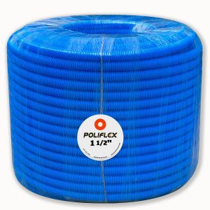 Poliducto flexible Bicapa 1 1/2" con Guía PET. Garantiza la seguridad en canalizaciones de cables de fibra óptica y telecomunicaciones.