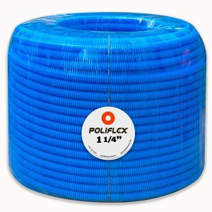 Poliducto flexible Bicapa 1 1/4" con Guía PET. Garantiza la seguridad en canalizaciones de cables de fibra óptica y telecomunicaciones.